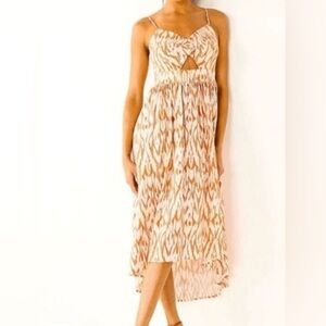 Nine West High Low MIDI Dress in Cream and Brown and blue
